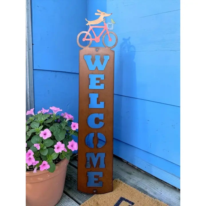 Bike Welcome Sign Cute Metal Nature Recycle Patio Cycling 