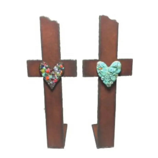 Cross Standing Tabletop Gemstone Beads Jewelry Rustic Metal