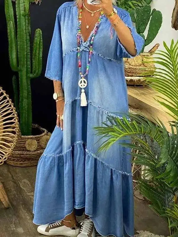 Maxi Dress Loose Fringed Half Sleeve