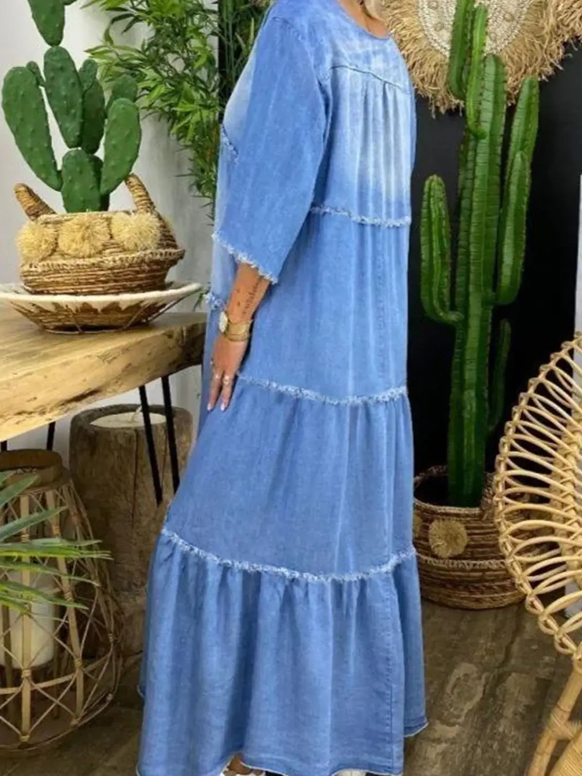 Maxi Dress Loose Fringed Half Sleeve