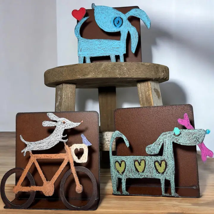 Dogs Napkin Holder Rustic Metal Folk Art