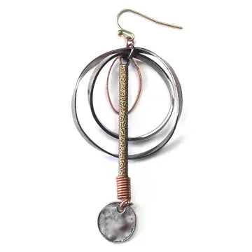 Earrings Thin Rings Dangling Leaf or Disc