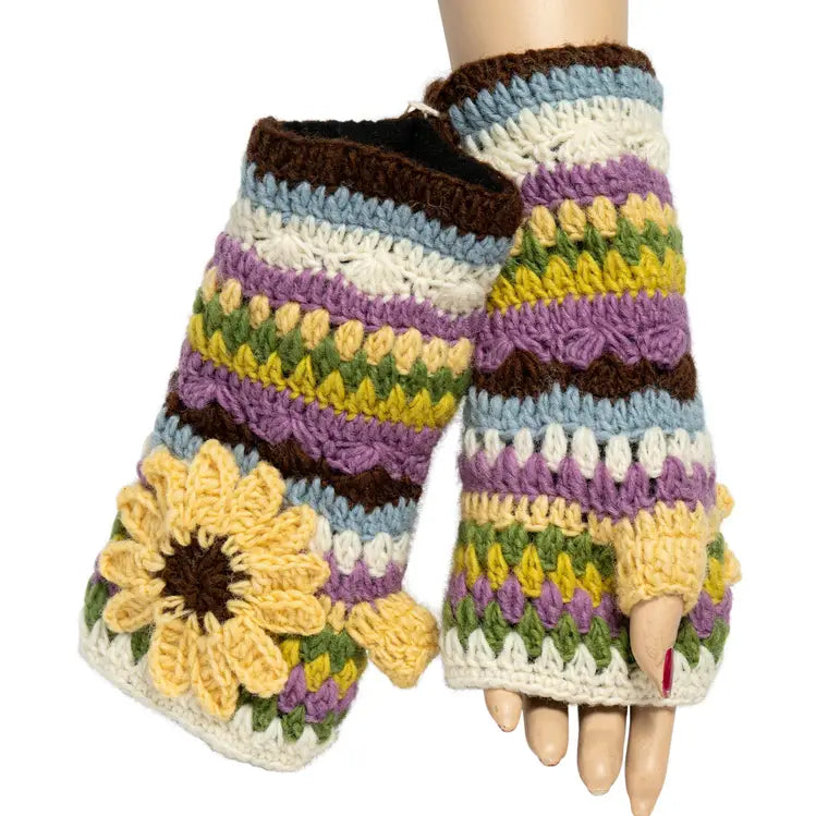 Fingerless Crochet Glove with Flower