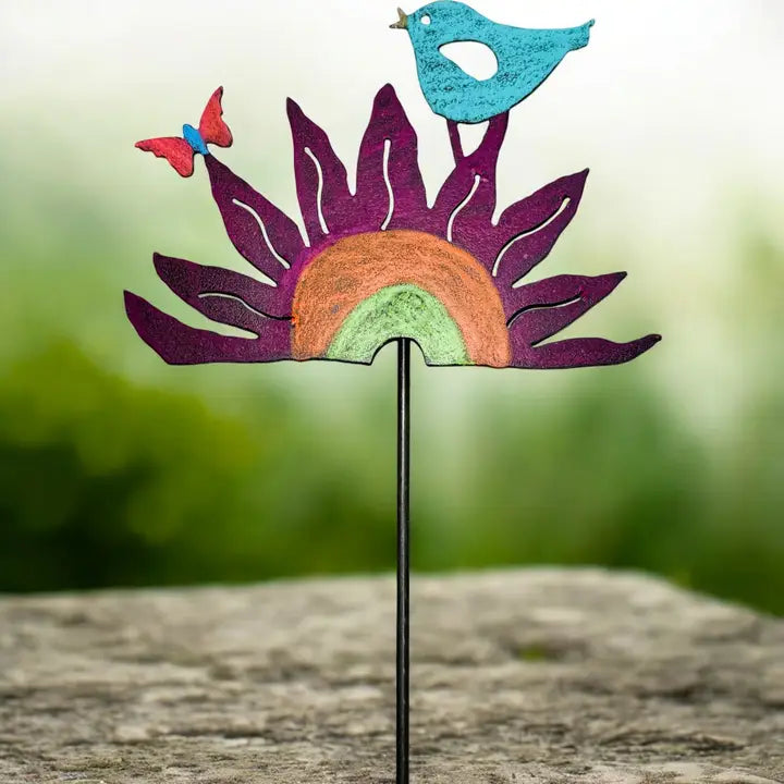 Flower Garden Stake Bird Metal