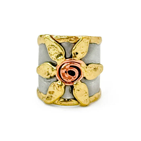 Handcrafted Mixed Metal Flowers Ring