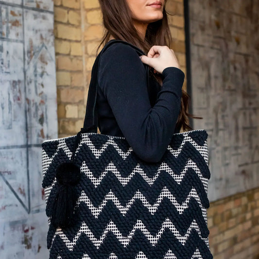 Black & Cream Textured Tote