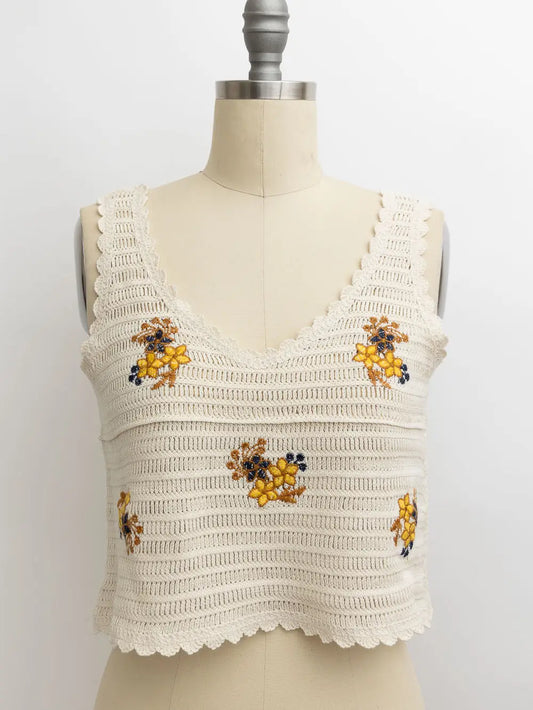 Crochet Flower Top-White