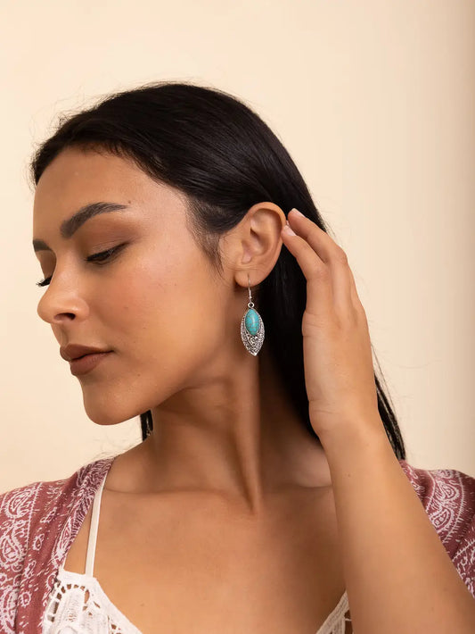Antique Bronze Turquoise Stone Earrings