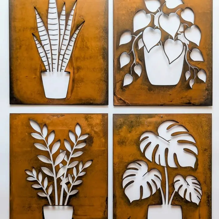 Modern Metal Houseplant Wall Art Panels