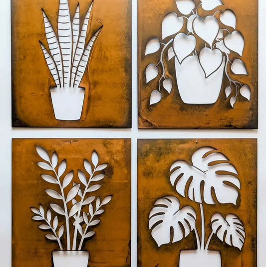 Modern Metal Houseplant Wall Art Panels