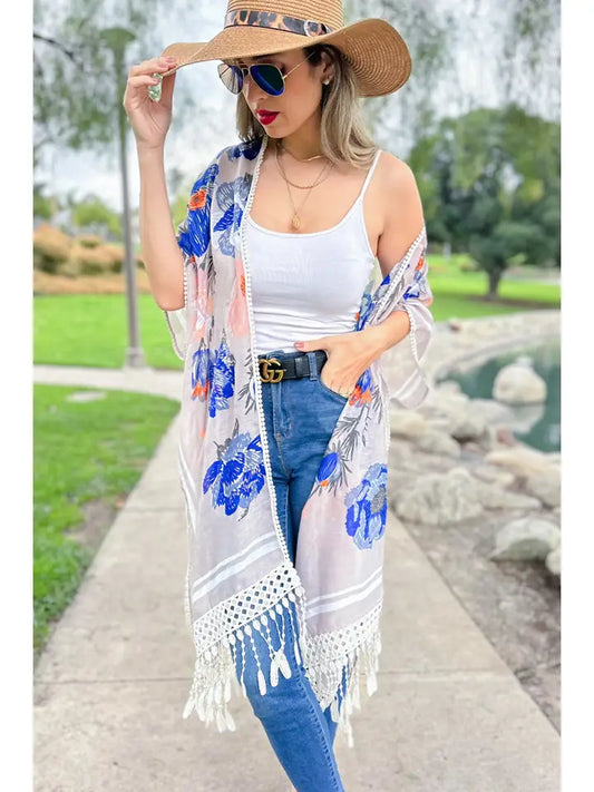 Blue Flowered Kimono