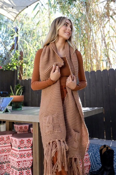 Oversized Two Pocket Tassel Scarf