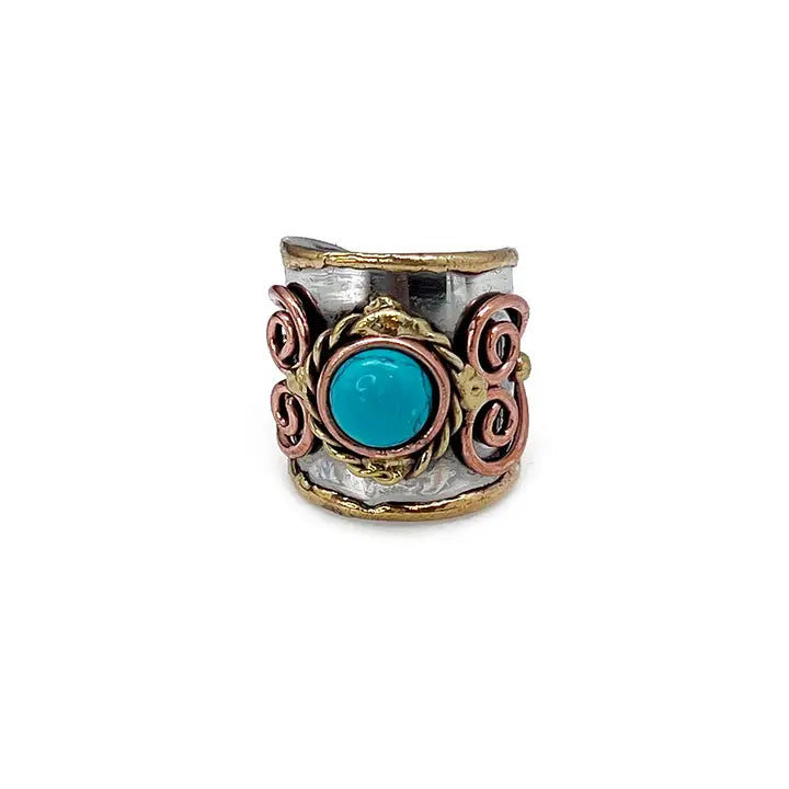 Mixed Metal Cuff Ring with Single Stone