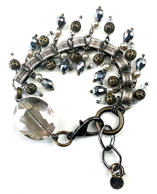 Bracelet Single Fancy Chain W/Beads Dangles & Clasp