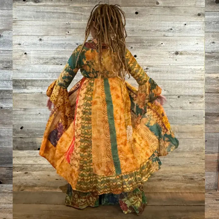 Boho Hippie Jaypuri Patchwork Long Duster Flowy Bell Sleeves