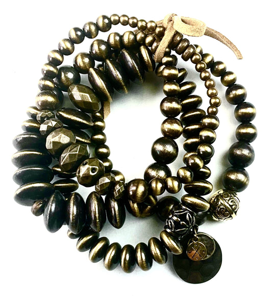 Mixed Faux Navajo Pearls, Glass & Coins Stretch