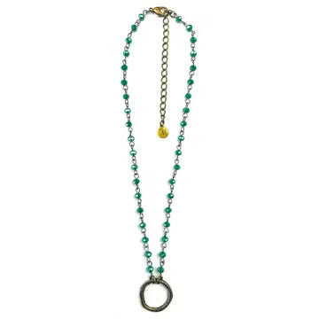 Necklace Short Rosaried and Edged Glass Pendant