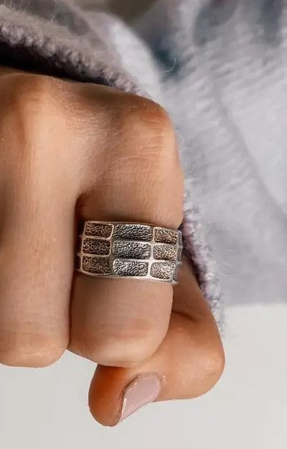 Stackable Silver Cross and Wide Ring