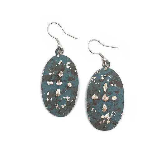 Teal Cross Oval Earrings