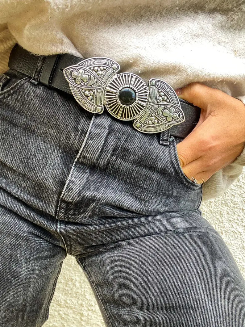 Boho silver belt buckle